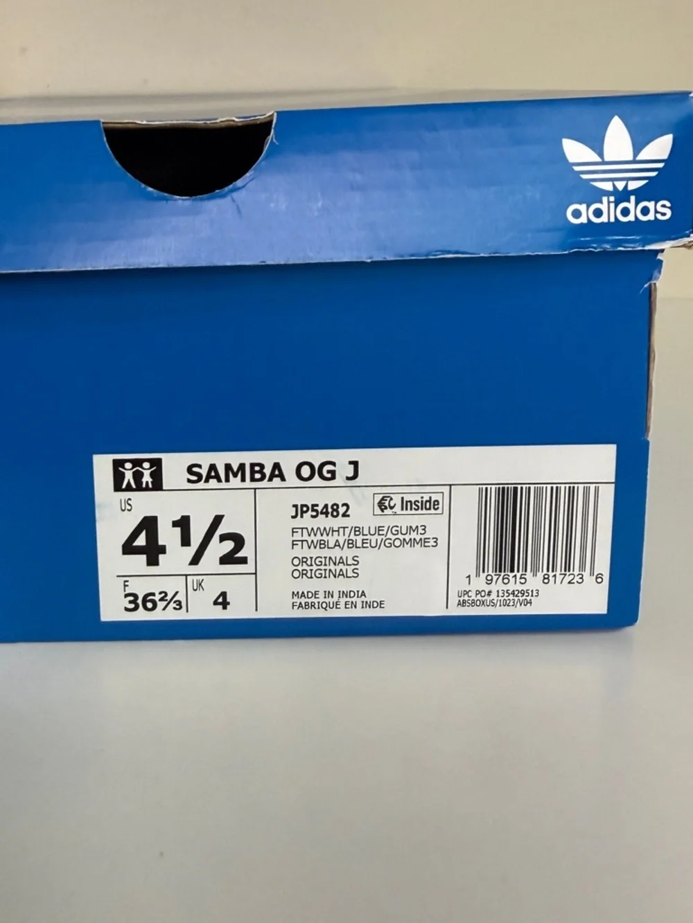 Adidas: Kids' Grade School Samba OG Shoes, Blue / White / Gum Sole, Size Y4.5